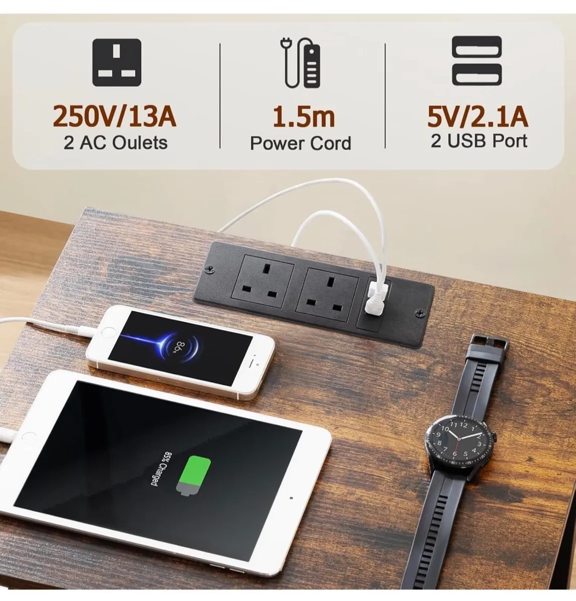 Set of 2 Bedside Table with Charging Station - Image 2