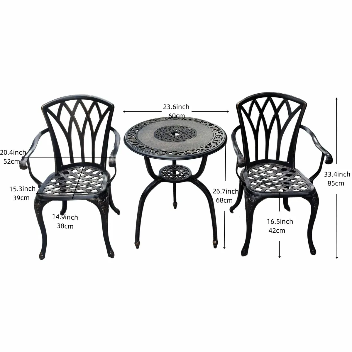 Garden Furniture Set 3 Piece Cast Bistro Set - Image 2