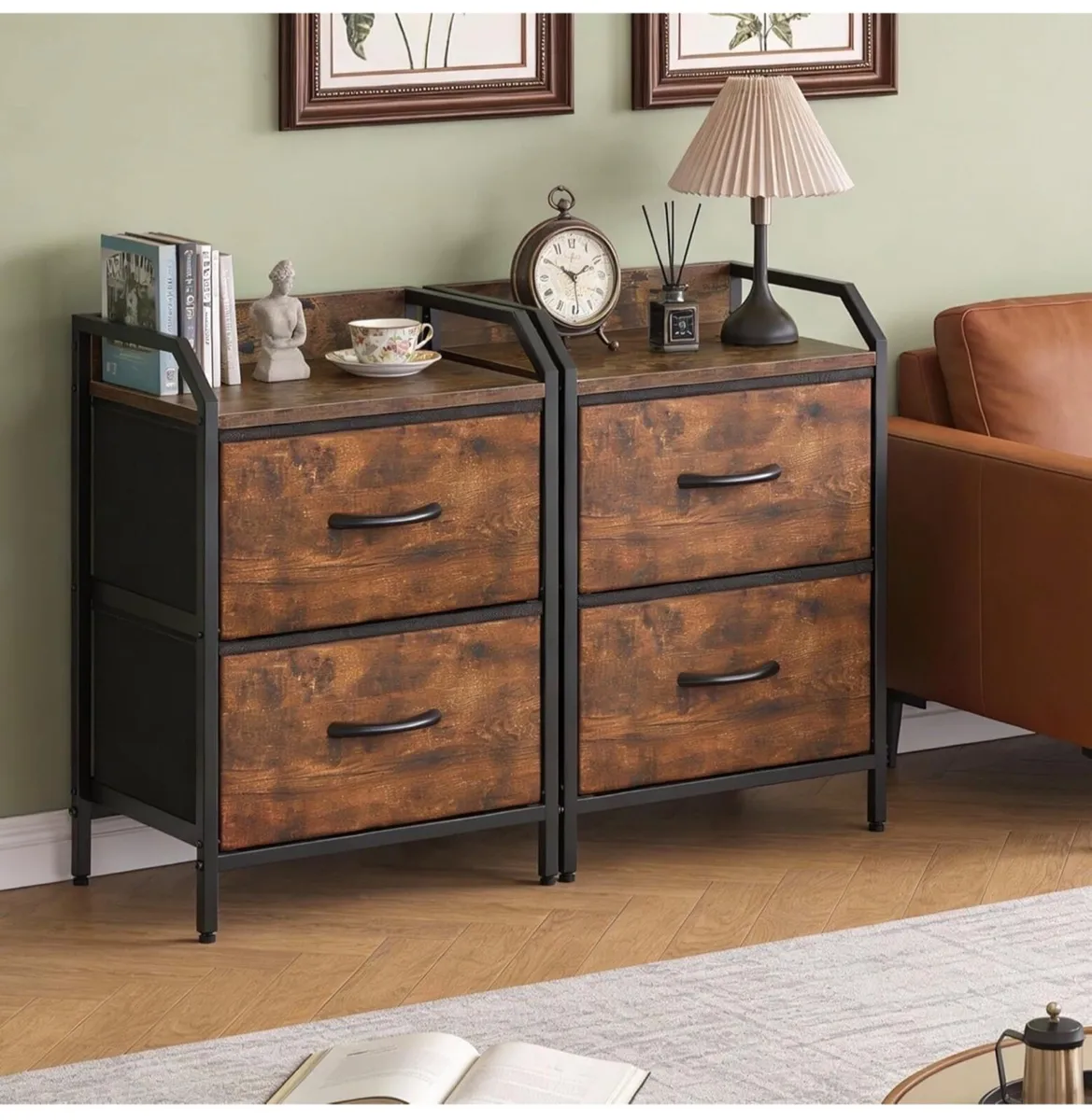 Bedside Table with 2 Storage Fabric Drawers - Image 2