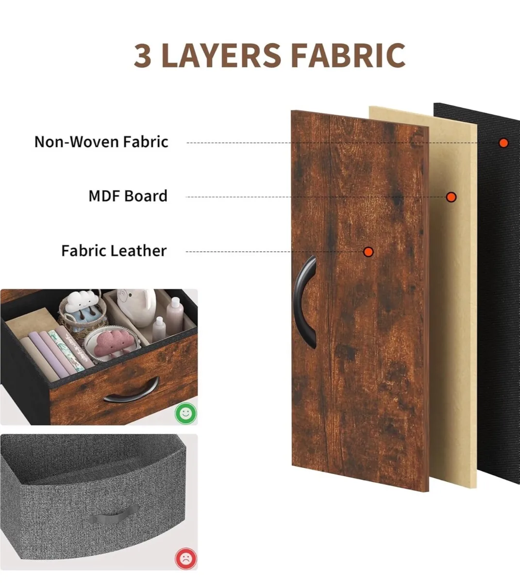 Bedside Table with 2 Storage Fabric Drawers - Image 4