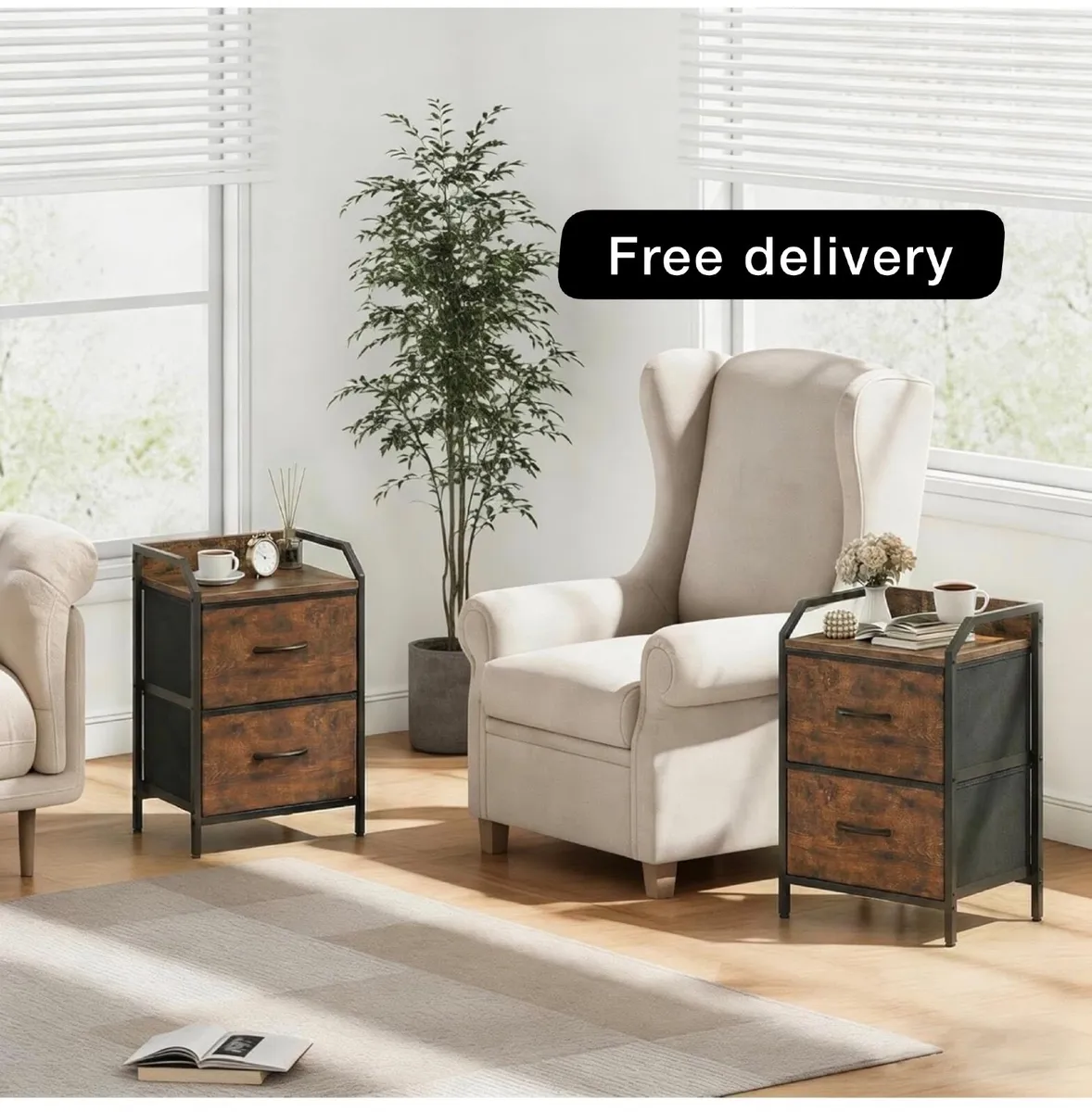 Bedside Table with 2 Storage Fabric Drawers - Image 1