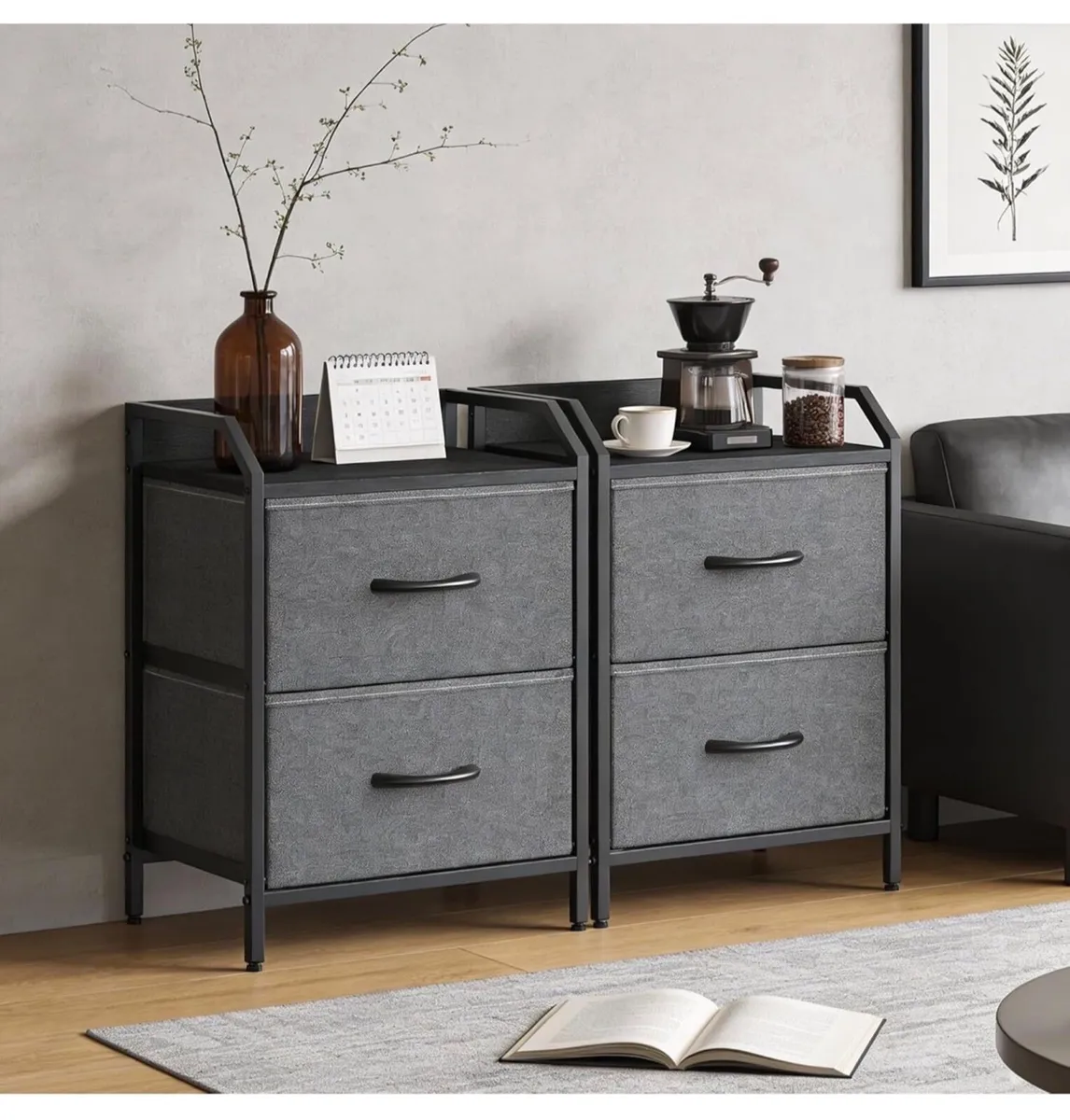 Bedside Table with 2 Storage Fabric Drawers - Image 1