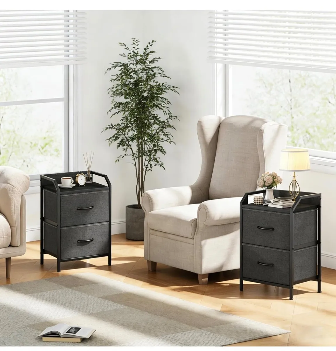 Bedside Table with 2 Storage Fabric Drawers - Image 4