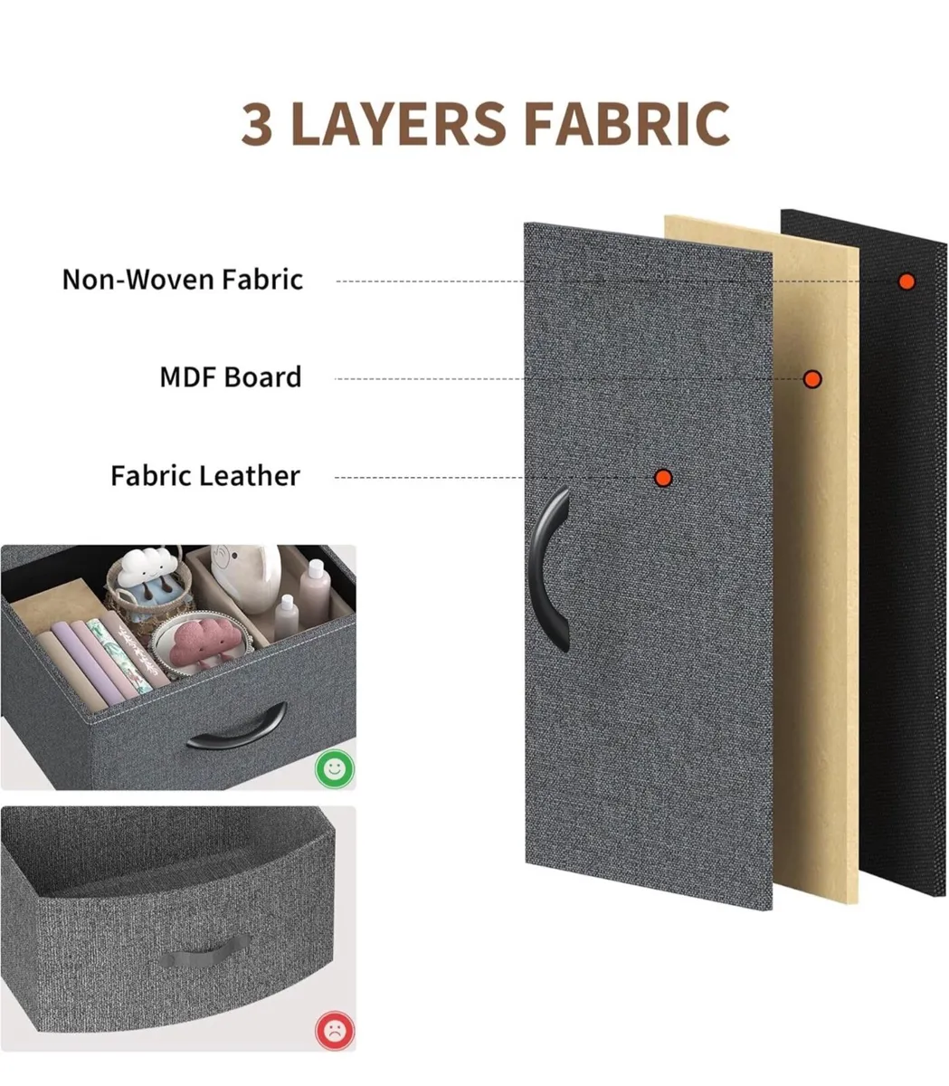 Bedside Table with 2 Storage Fabric Drawers - Image 4