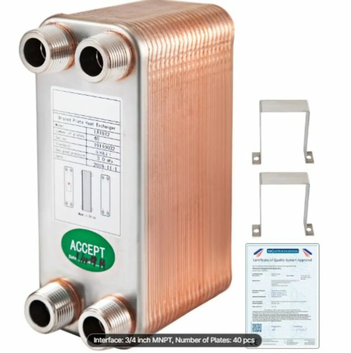 Heat Exchanger 3/4” MNPT Ports Brazed Plate Heat - Image 1