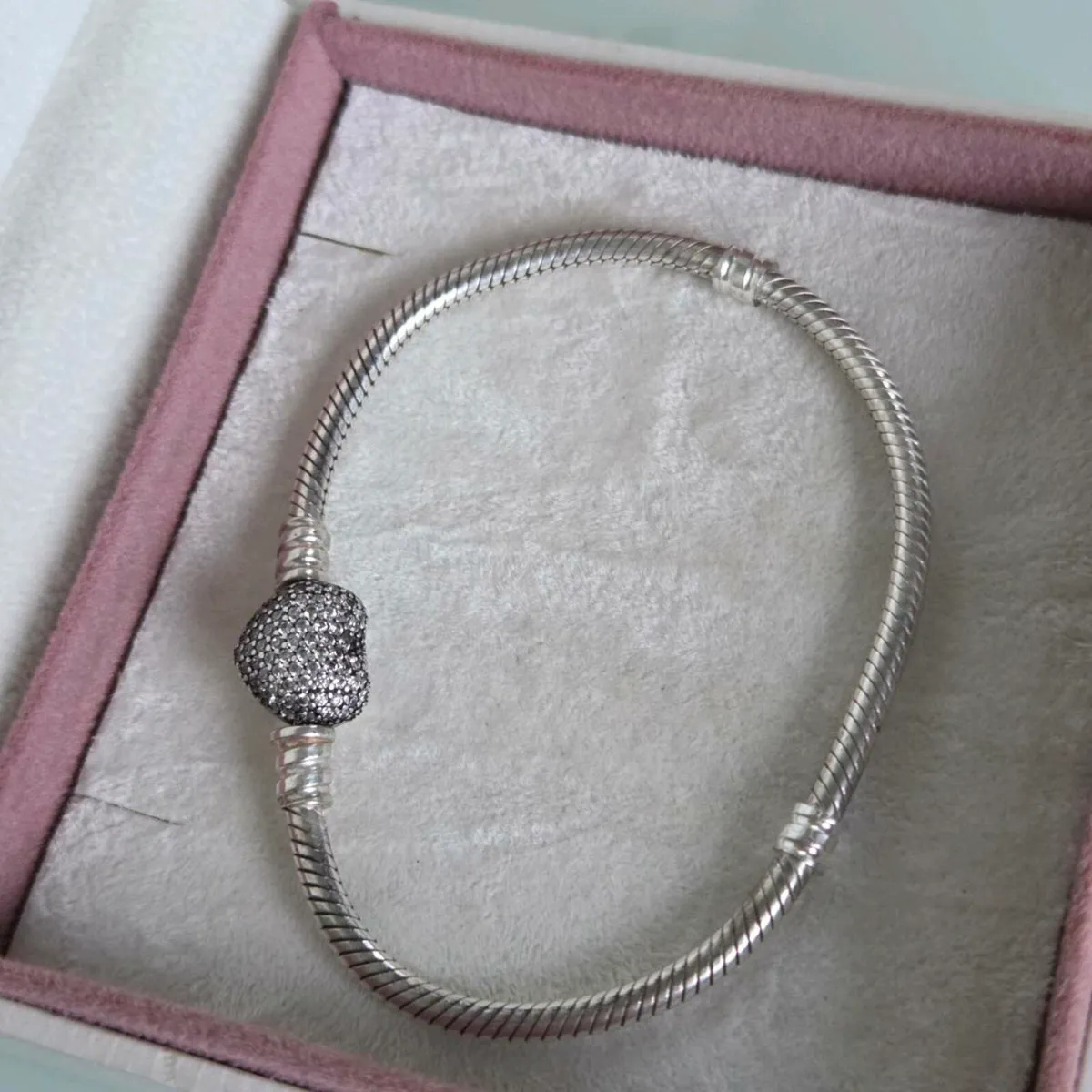 Genuine Pandora bracelet heart sparkly size 18cm - Image 1