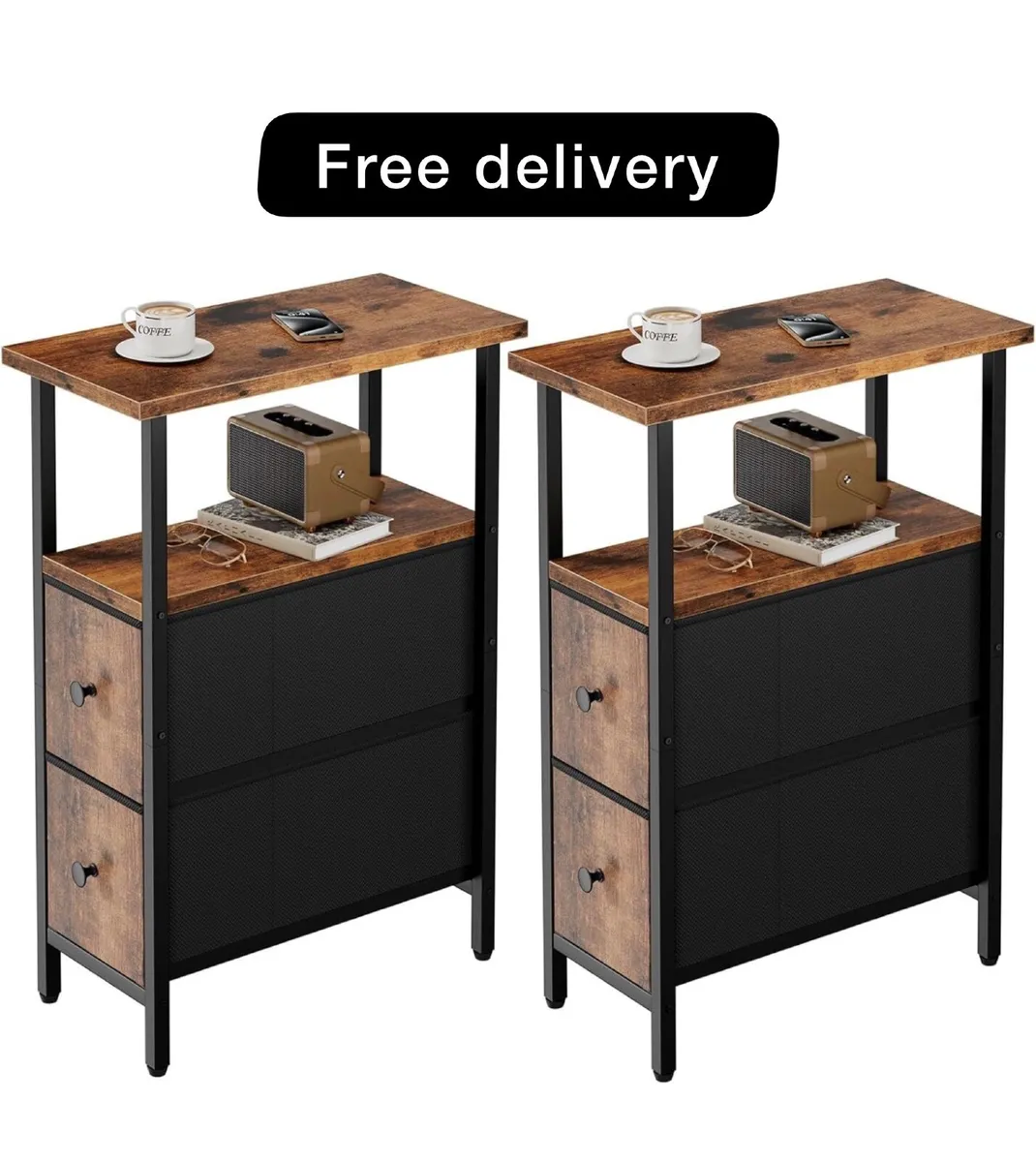 Narrow Side Table Set of 2, Slim Bedside - Image 1