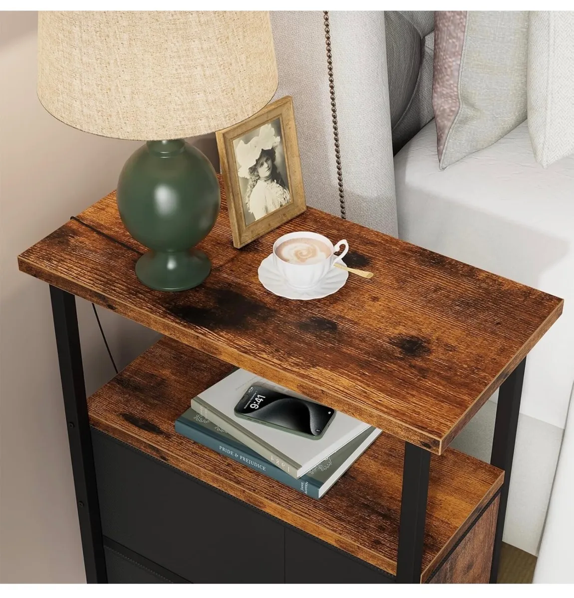 Narrow Side Table Set of 2, Slim Bedside - Image 2