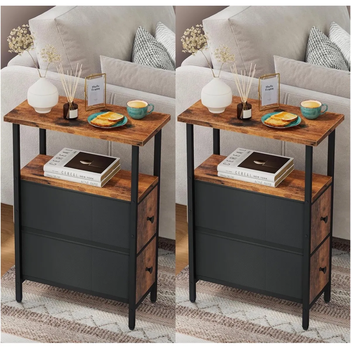 Narrow Side Table Set of 2, Slim Bedside - Image 1