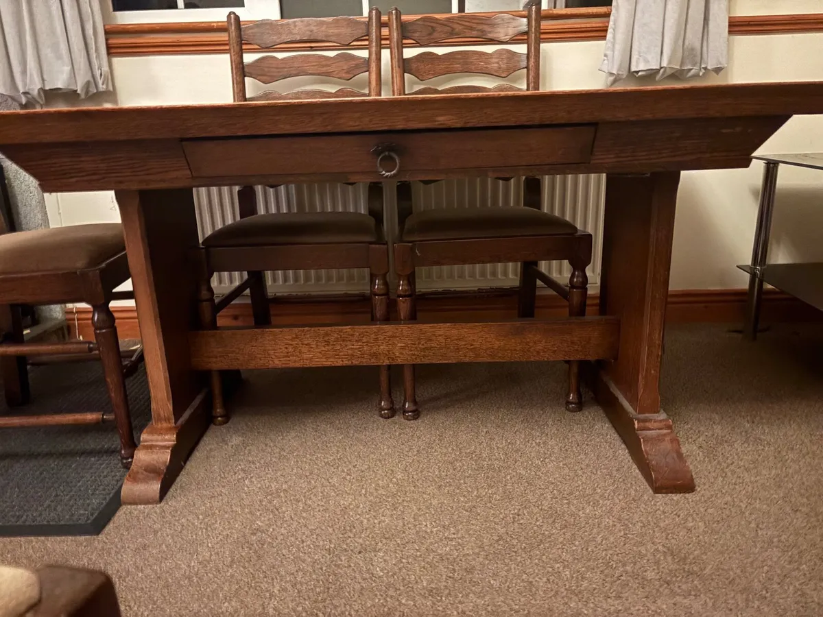 Antique solid wood dining table and chairs - Image 2