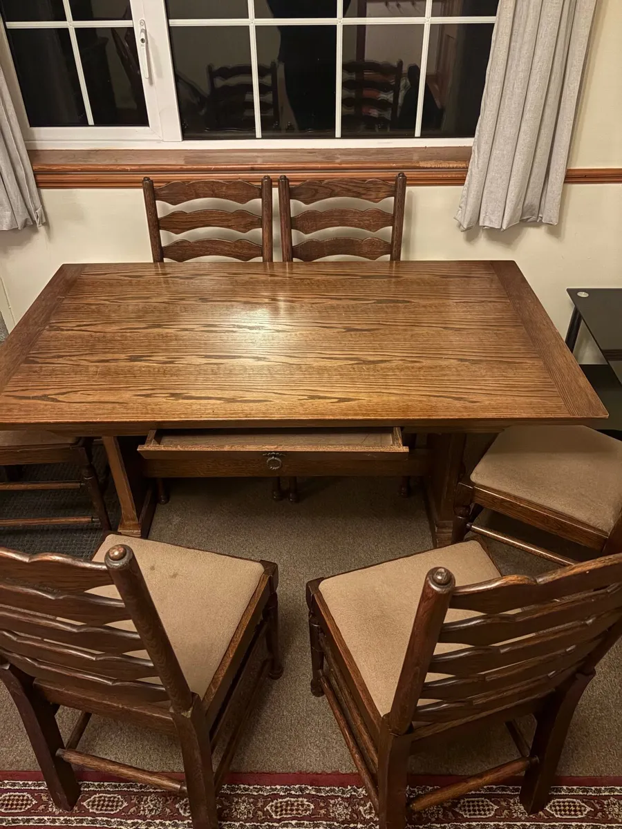 Antique solid wood dining table and chairs - Image 3