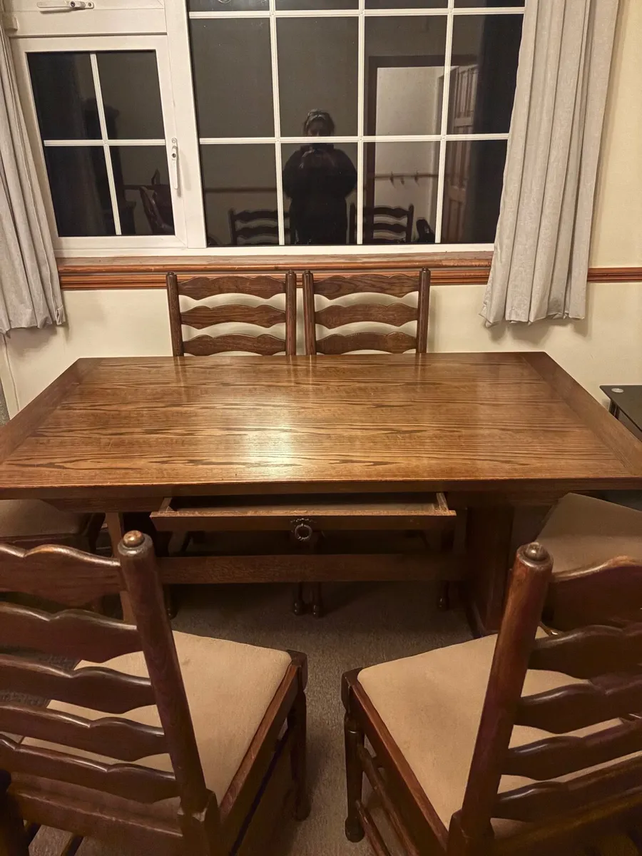 Antique solid wood dining table and chairs - Image 4