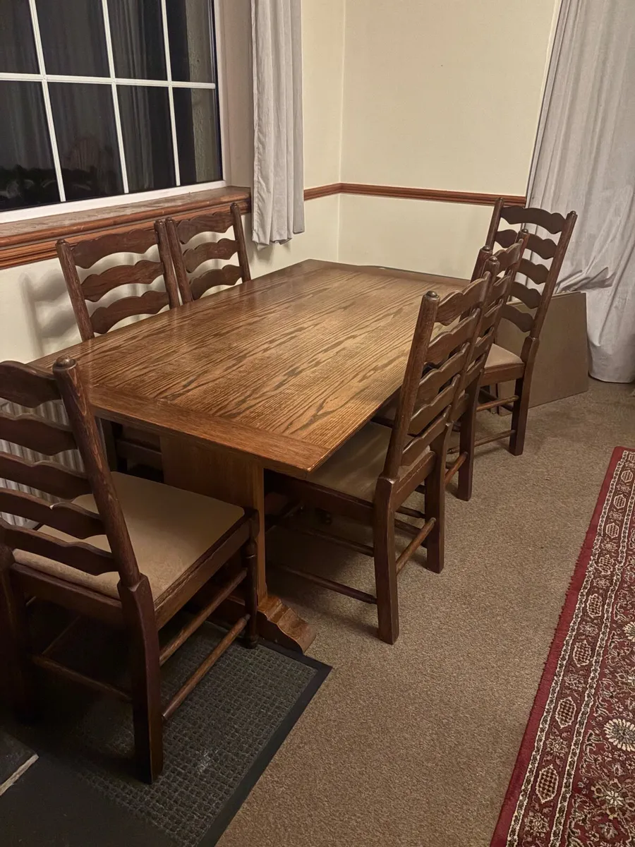Antique solid wood dining table and chairs - Image 1