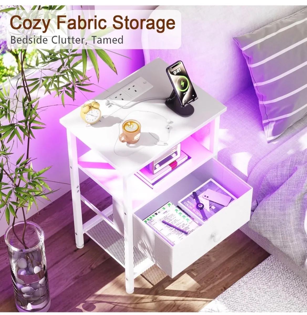 Set of 2 Bedside Table with Charging Station - Image 3