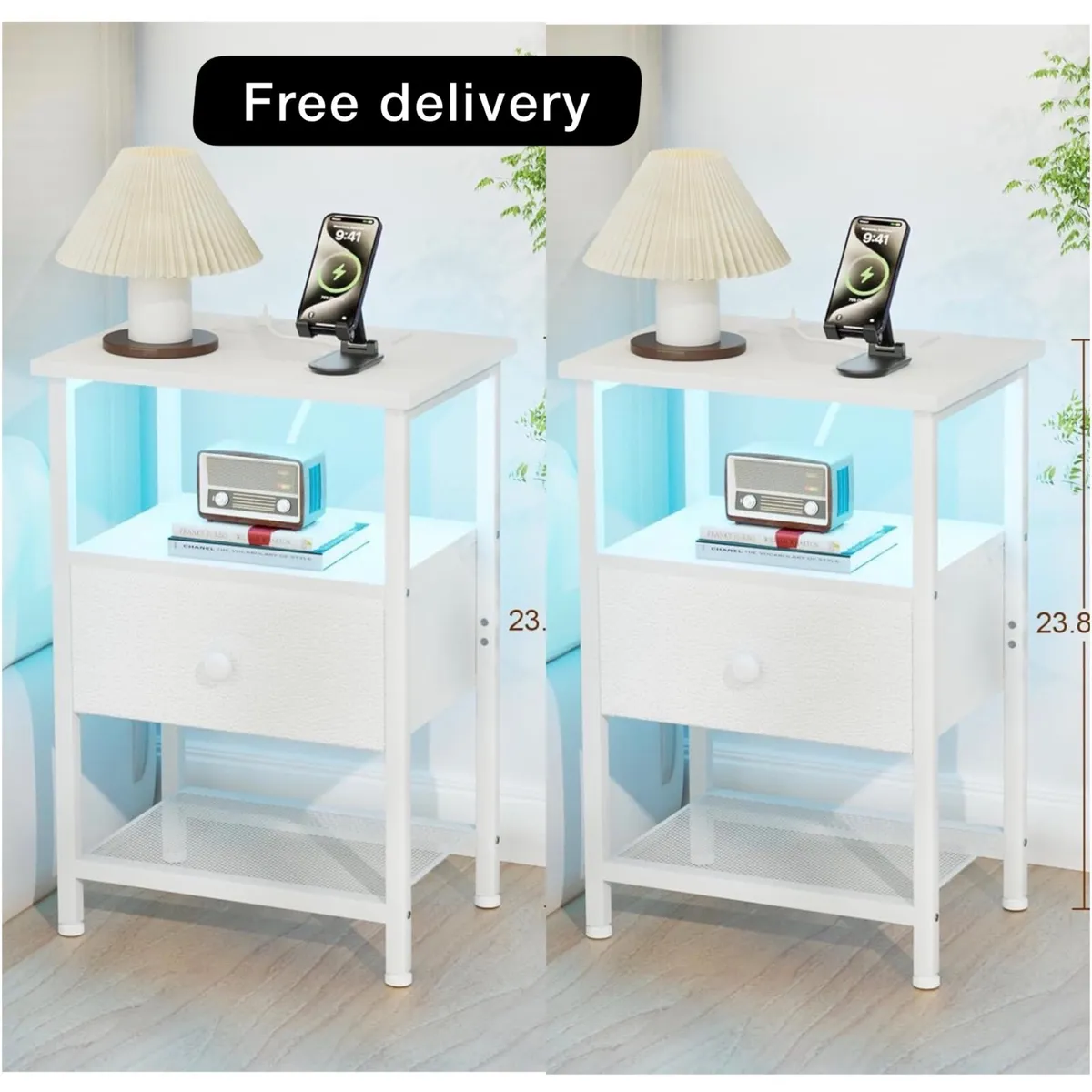 Set of 2 Bedside Table with Charging Station - Image 1
