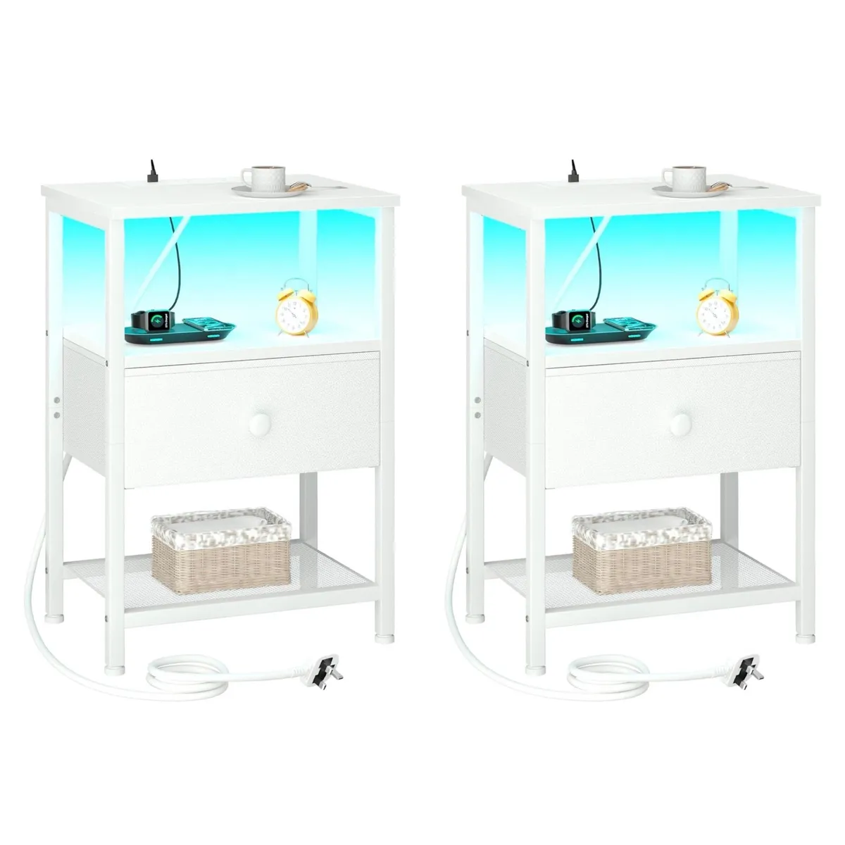Set of 2 Bedside Table with Charging Station - Image 1