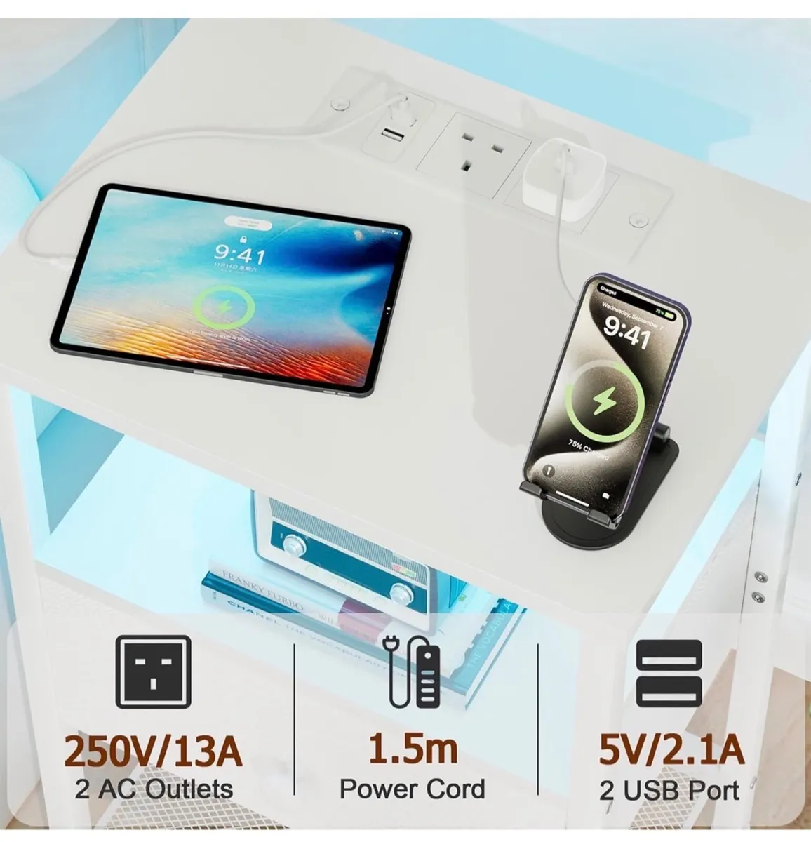 Set of 2 Bedside Table with Charging Station - Image 4