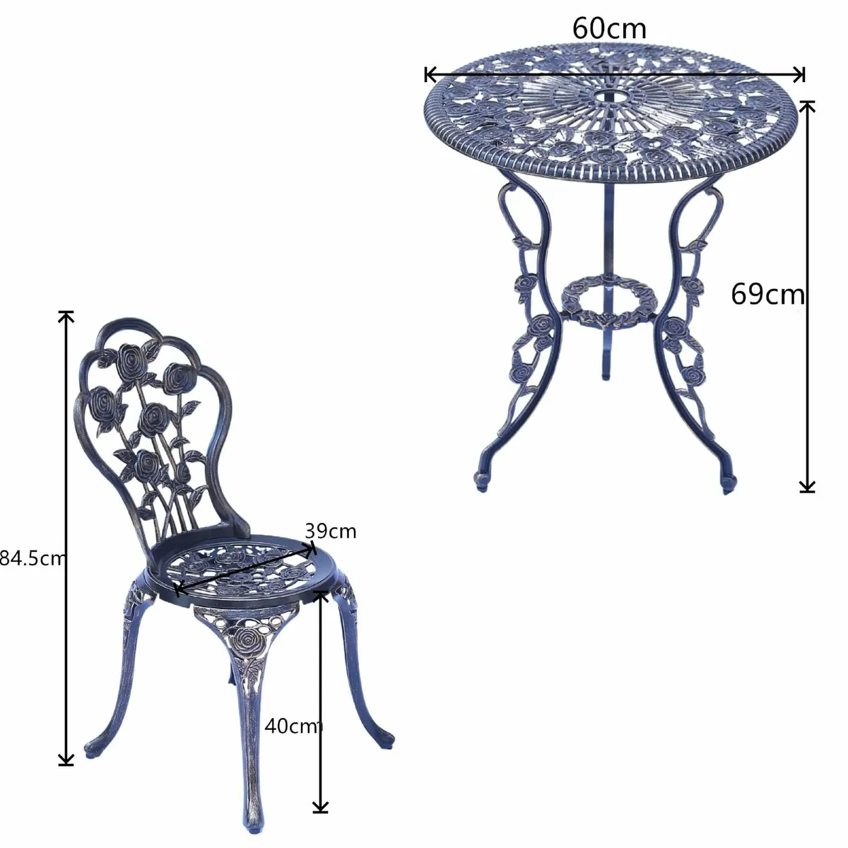 Furniture Bistro Set Rose 1 Table 2 Chairs Garden - Image 4