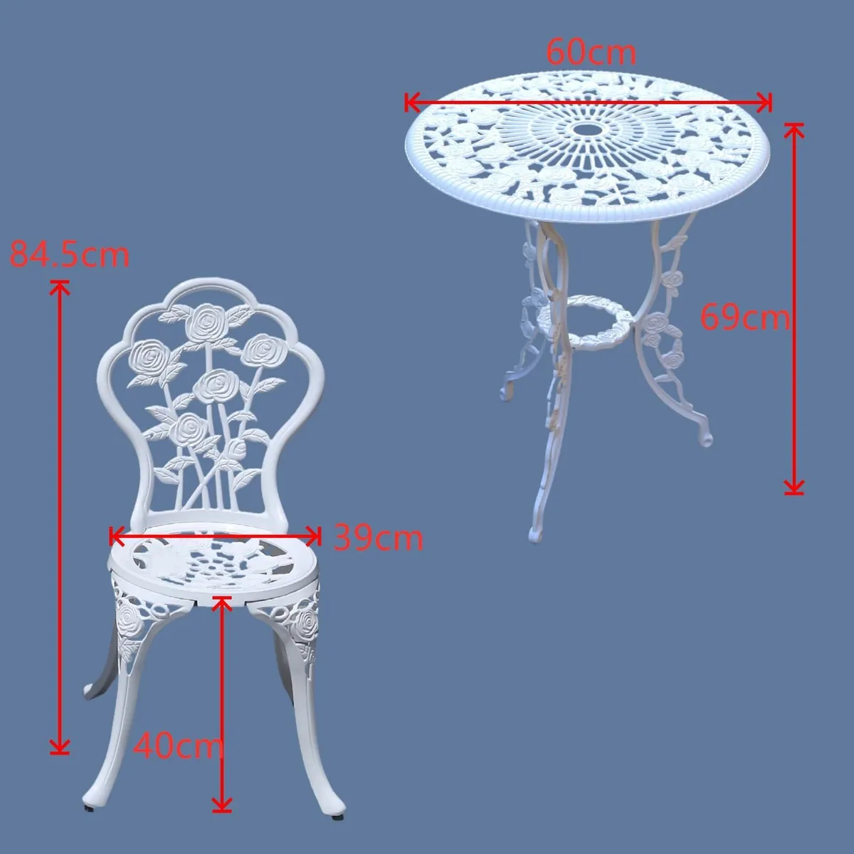 Outdoor Bistro Set Rose  1 Table 2 Chairs  Garden - Image 3