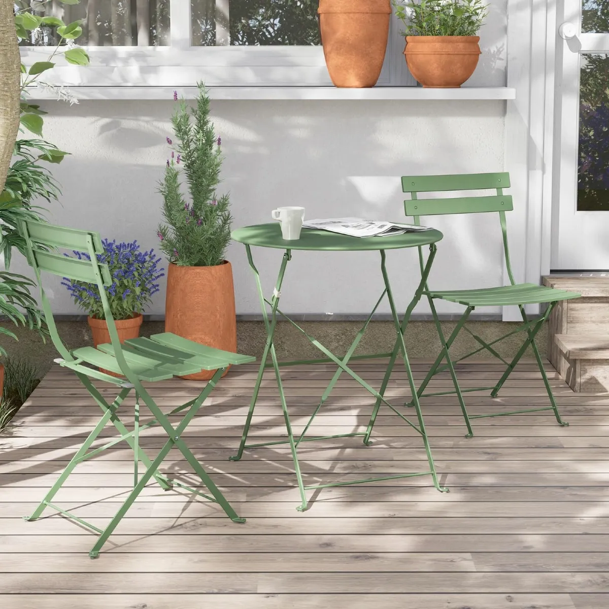 Folding Bistro Set 3 Pieces Set Folding Garden - Image 1