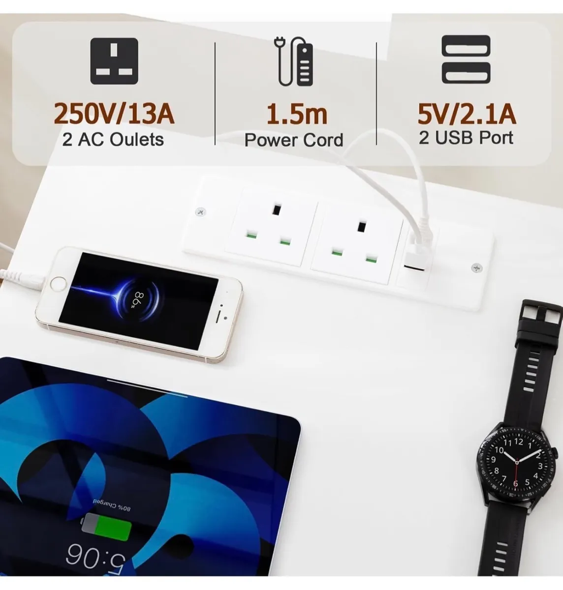 Set  of 2, Bedside Table with Charging Station - Image 3
