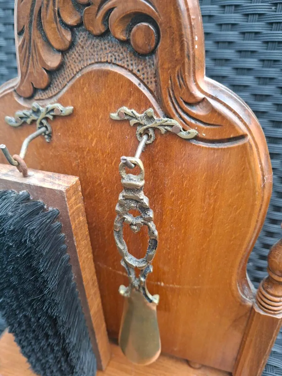 Antique Brass/Wood Shoe Horn & Brush Stand Set - Image 3