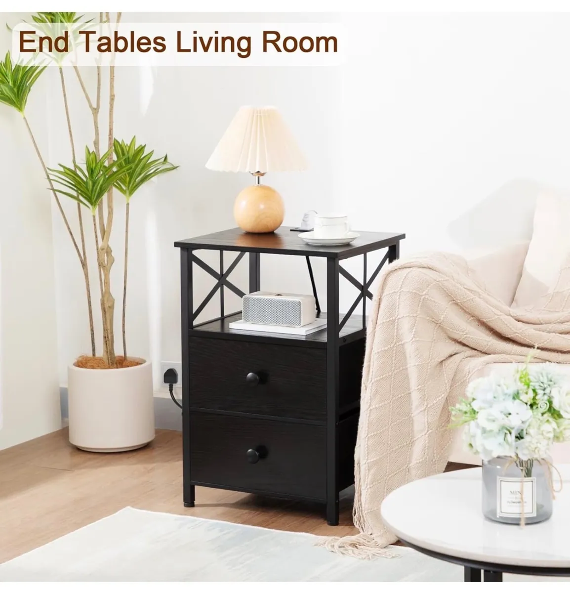 Bedside Table with Charging Station, Bedside Cabin - Image 2