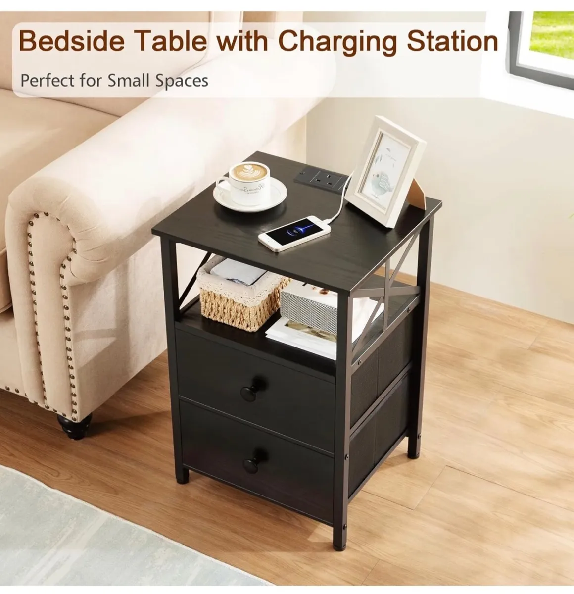 Bedside Table with Charging Station, Bedside Cabin - Image 3