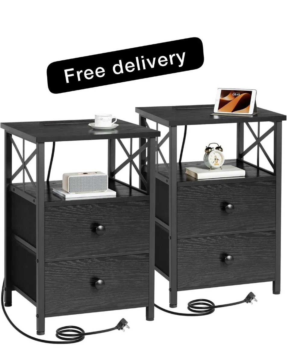 Bedside Table with Charging Station, Bedside Cabin - Image 1