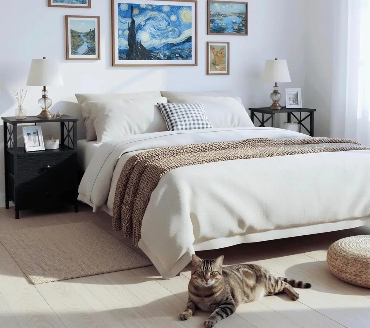 Set of 2 Bedside Table with Charging Station, Beds - Image 2