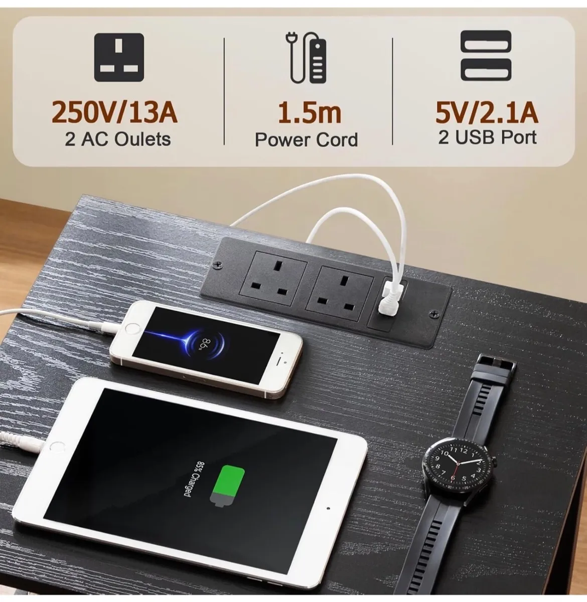 Set of 2 Bedside Table with Charging Station, Beds - Image 3