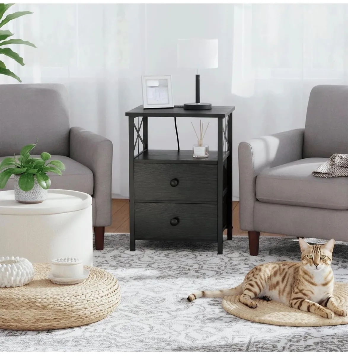 Set of 2 Bedside Table with Charging Station, Beds - Image 4