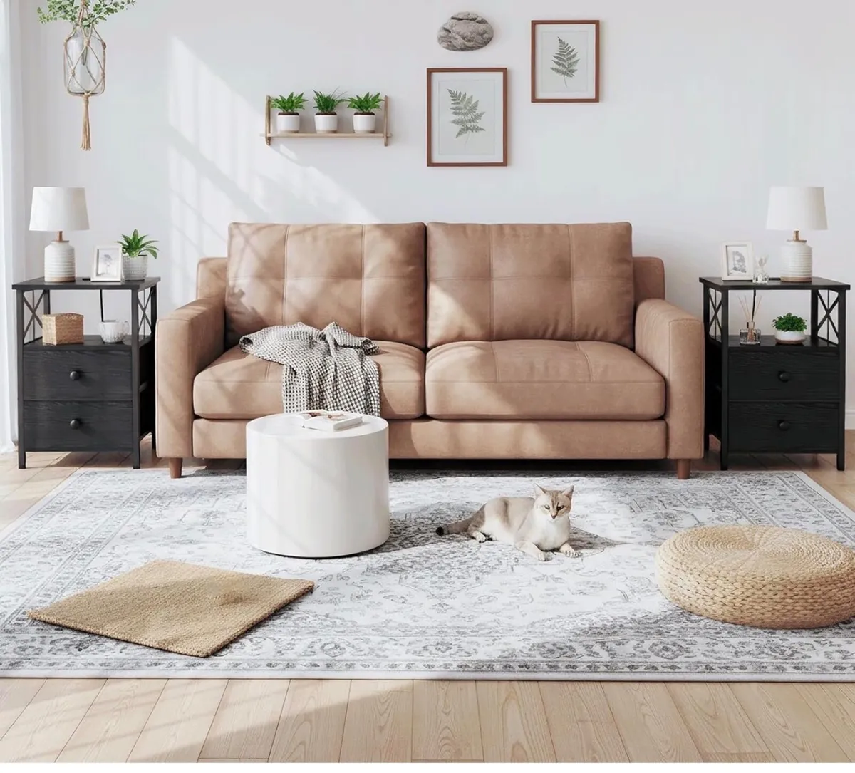 Set of 2 Bedside Table with Charging Station, Beds - Image 1