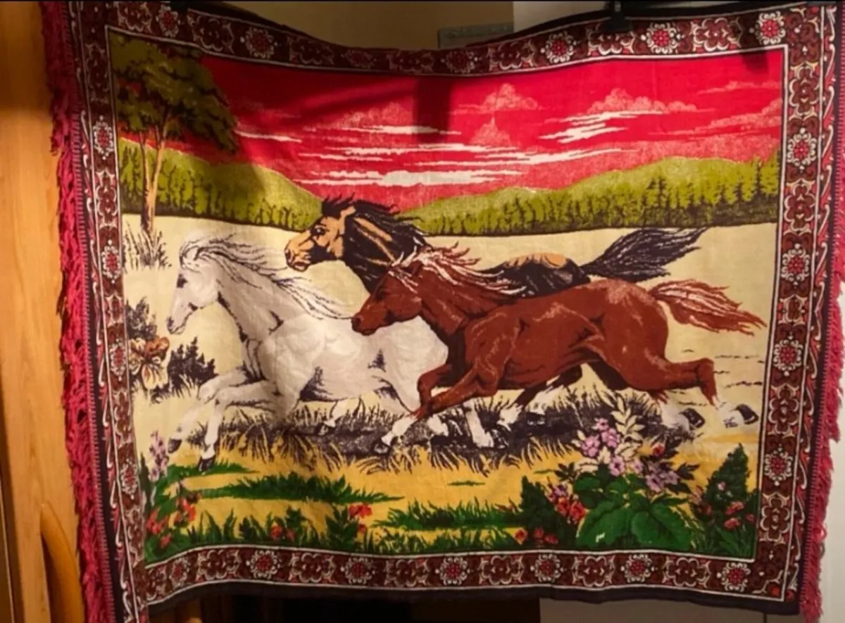 Large wall carpet,throw with horses