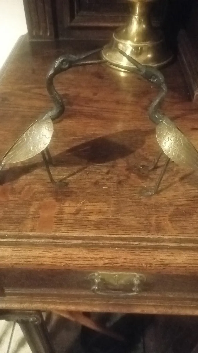 2 Vintage African Wrought Iron/Brass Heron Figures - Image 1
