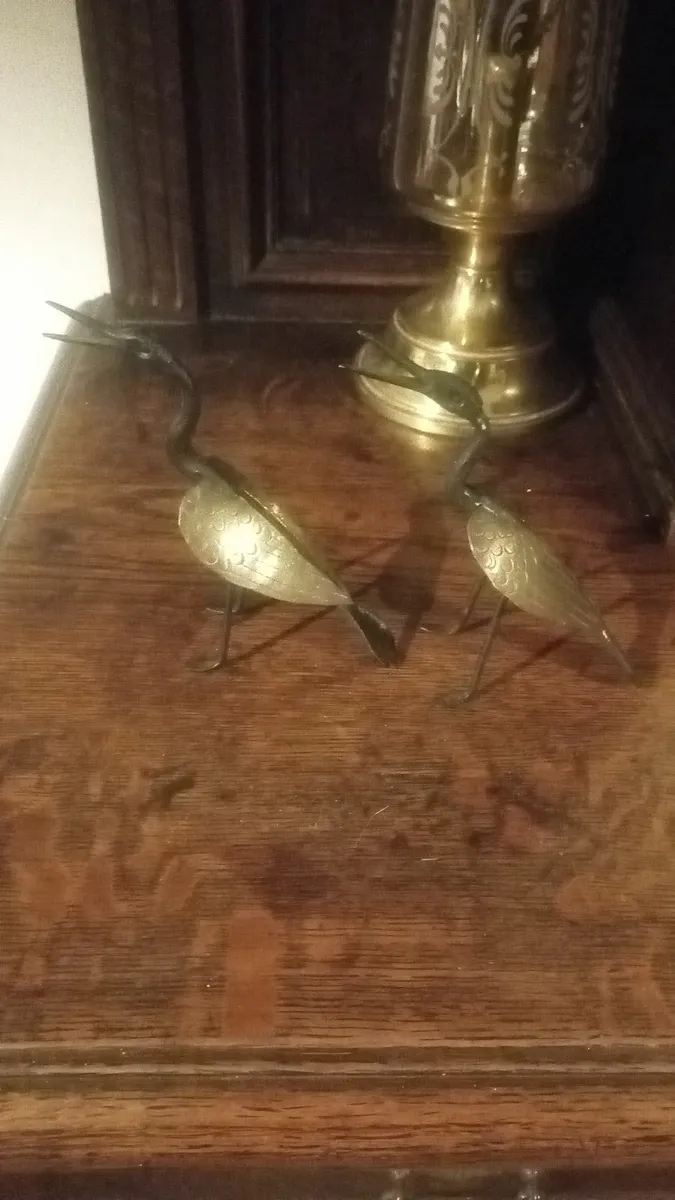 2 Vintage African Wrought Iron/Brass Heron Figures - Image 2
