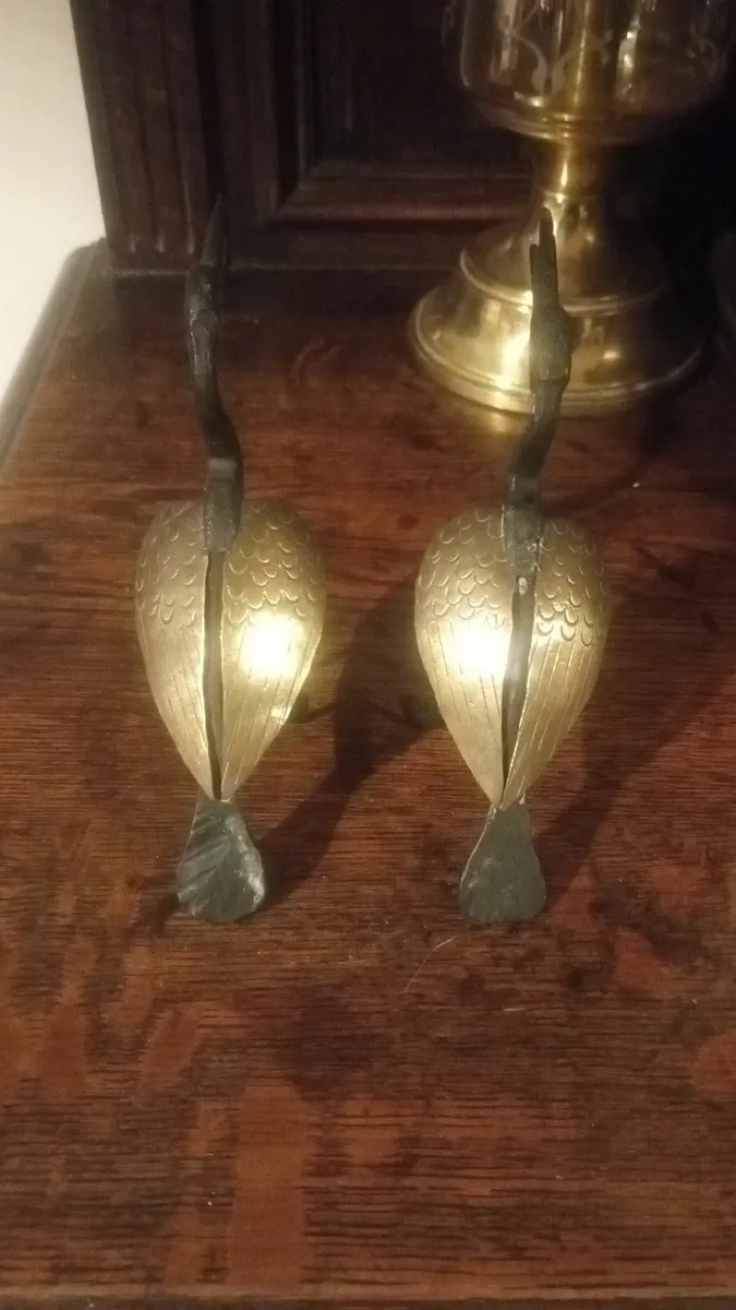 2 Vintage African Wrought Iron/Brass Heron Figures - Image 4