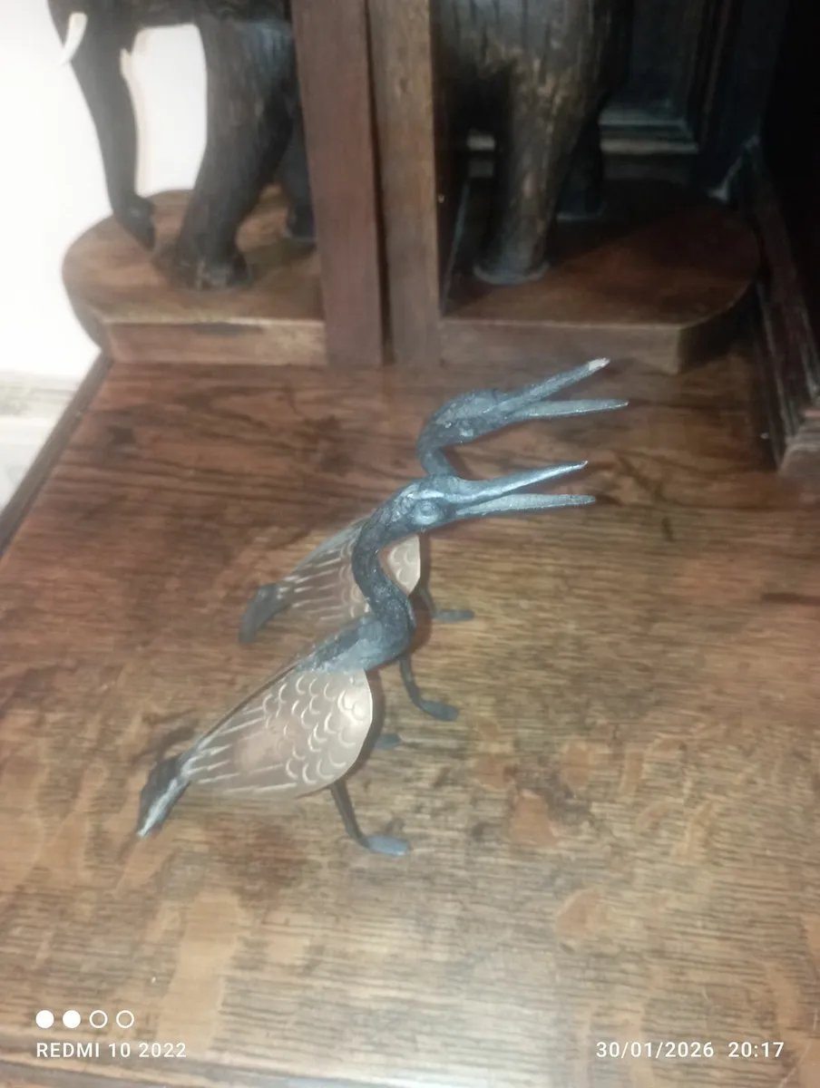 2 Vintage African Wrought Iron/Brass Heron Figures - Image 3