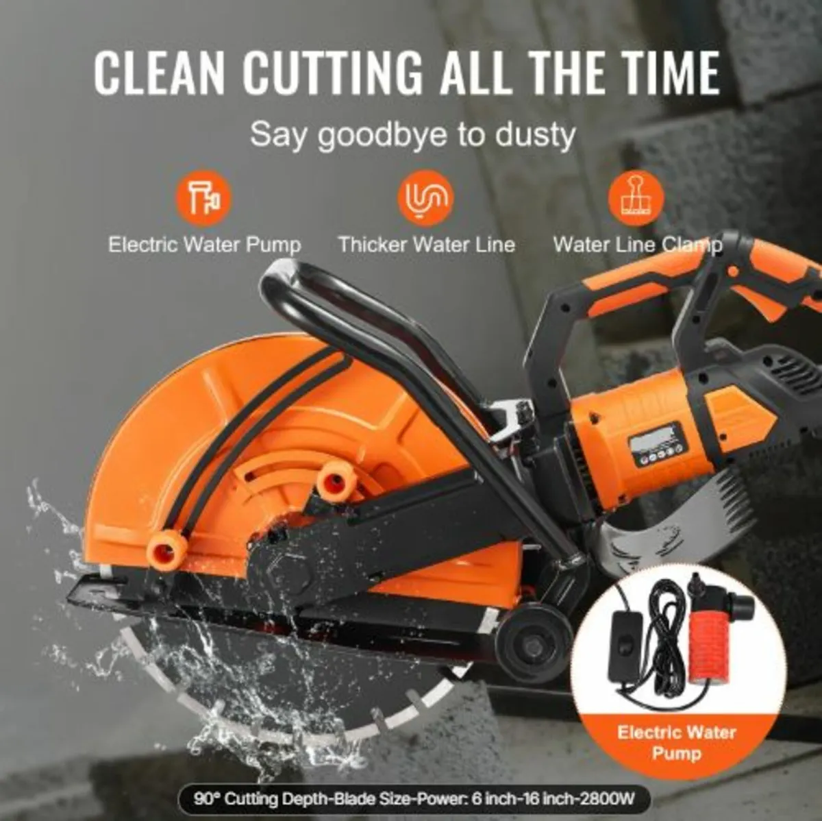 6"/40.6 cm Electric Concrete Saw Wet/Dry Saw Cut - Image 2