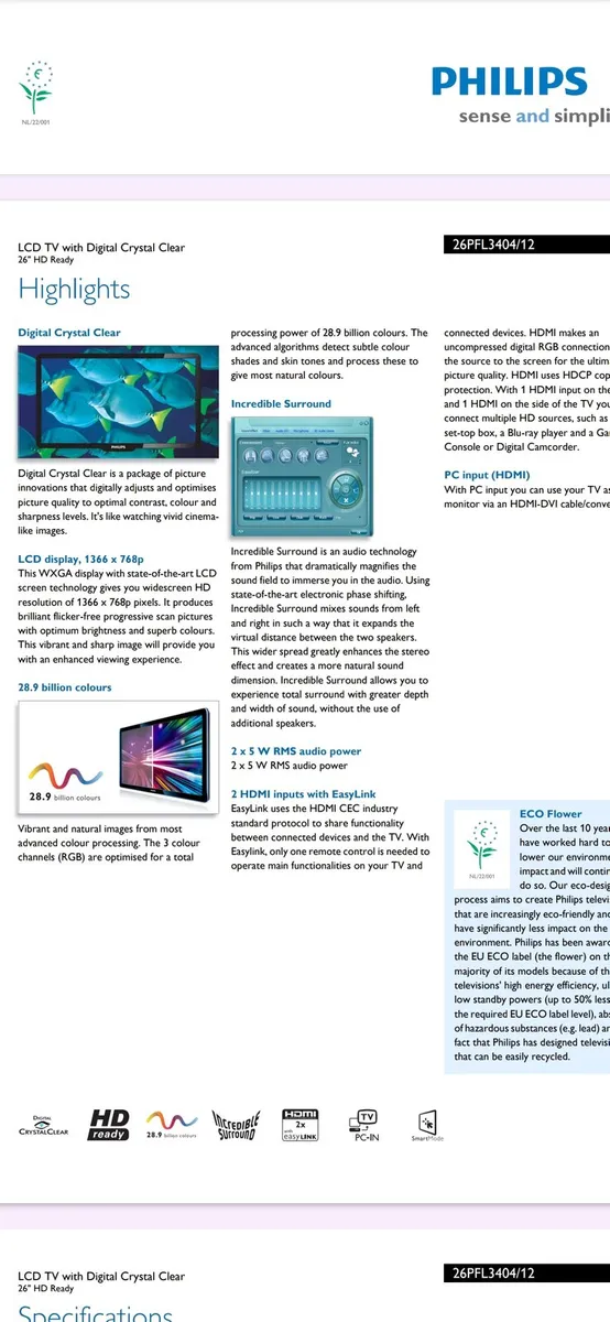 Philips LCD TV, 26", With Digital Crystal Clear. - Image 2