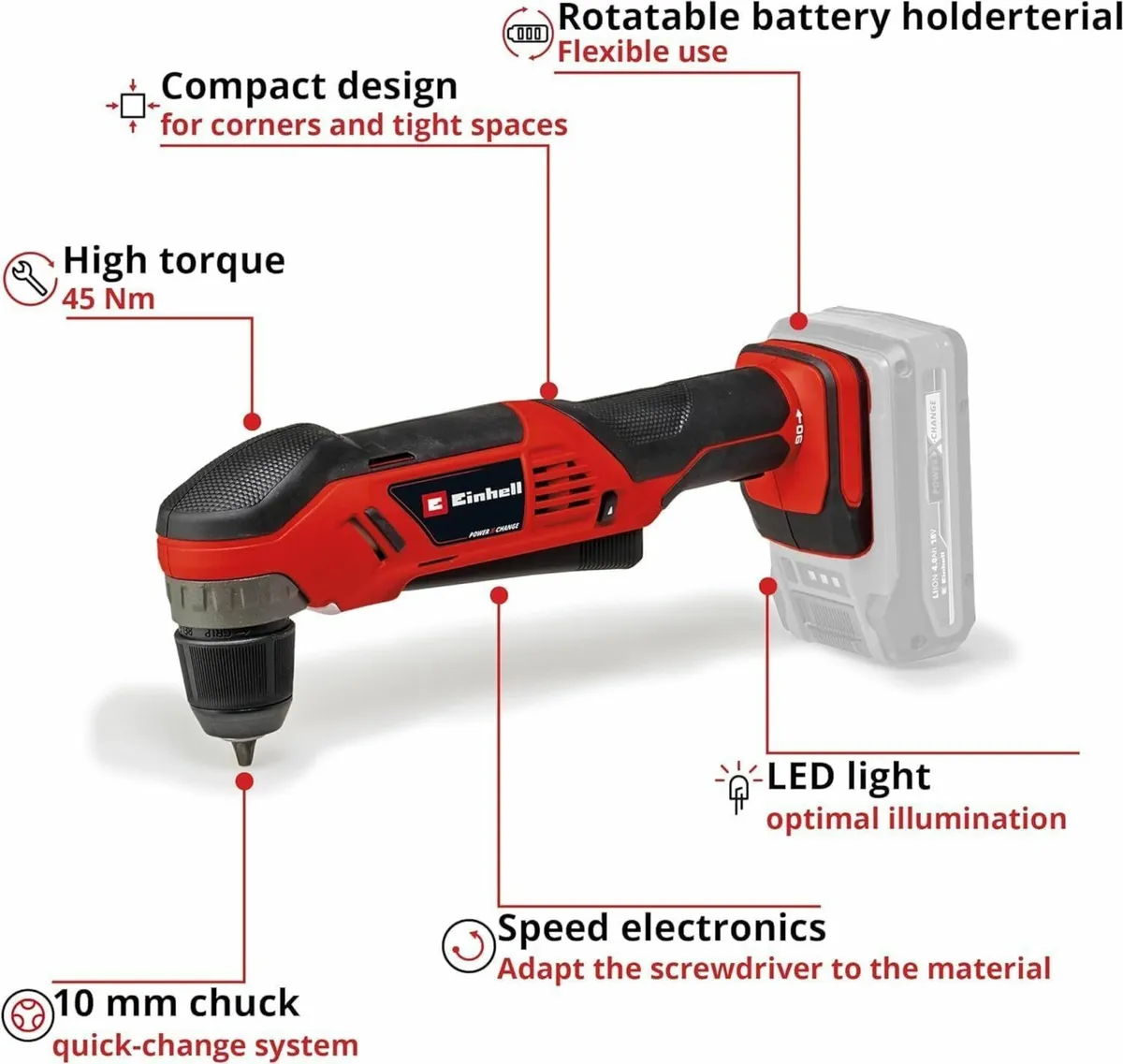 Power X-Change Cordless Right Angle Drill - 18V - Image 4