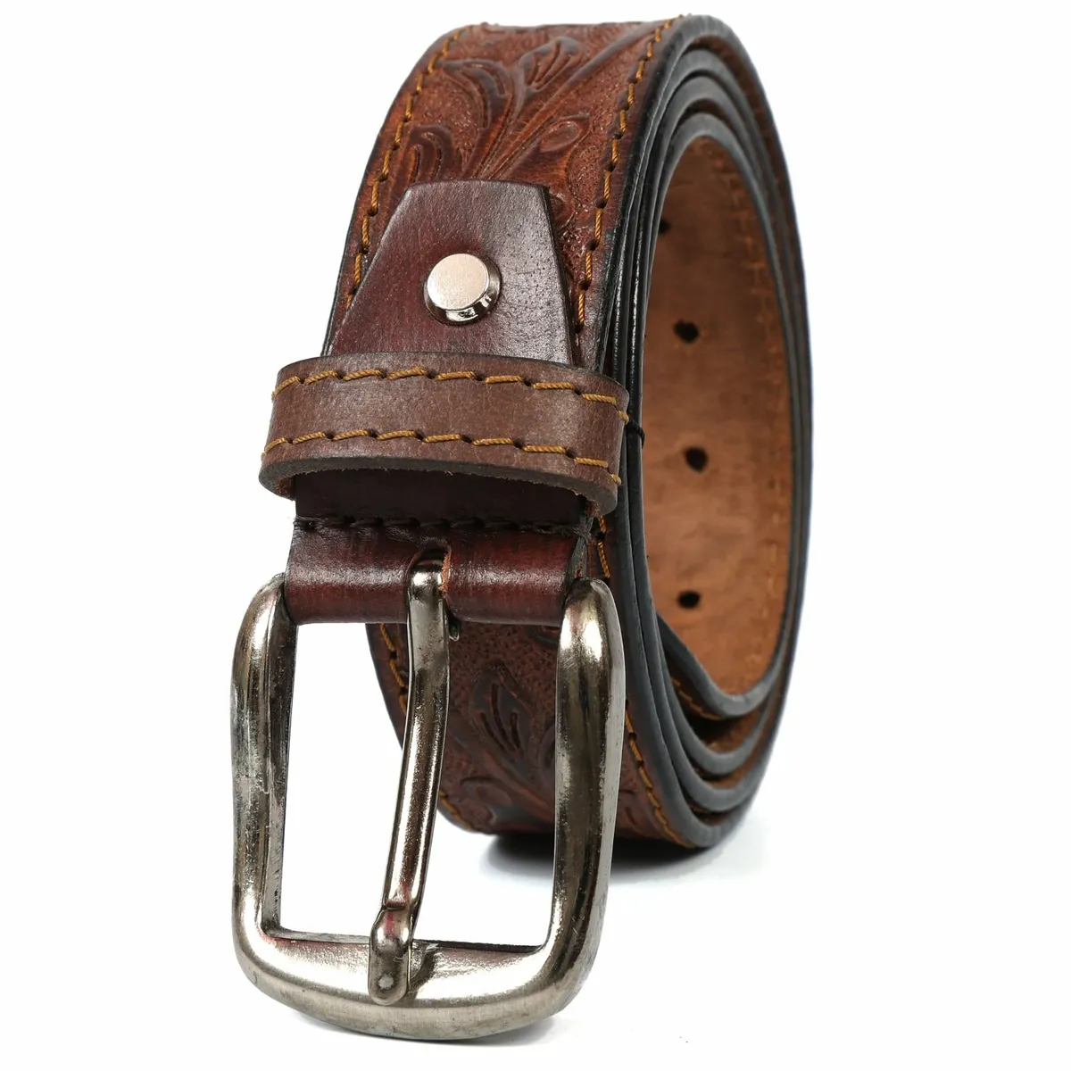 Unisex Genuine Leather Tooled Belt - Image 2
