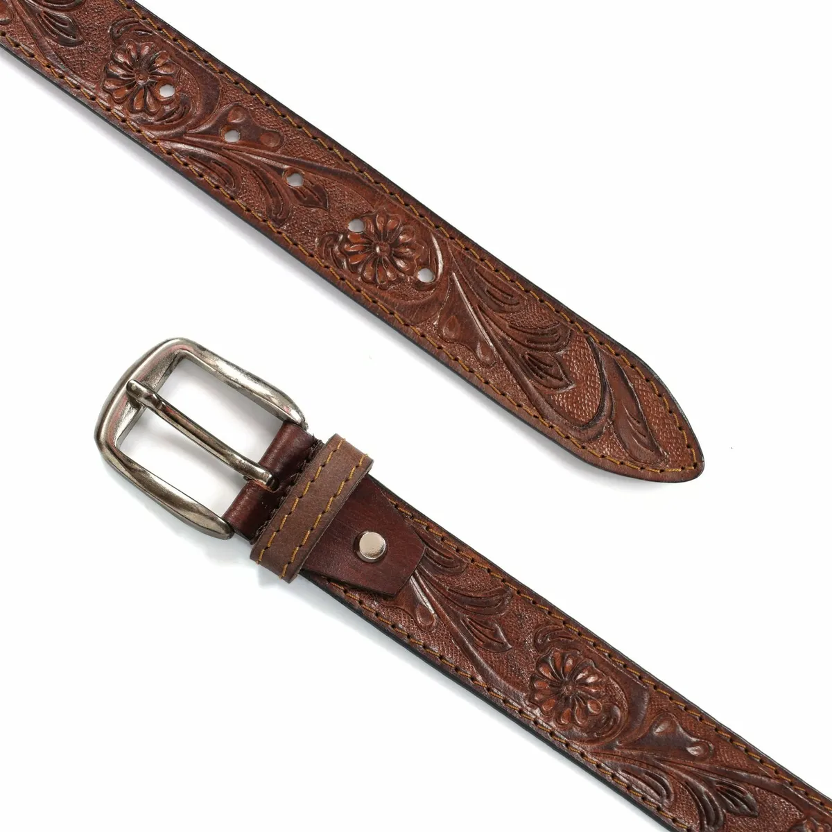 Unisex Genuine Leather Tooled Belt - Image 3