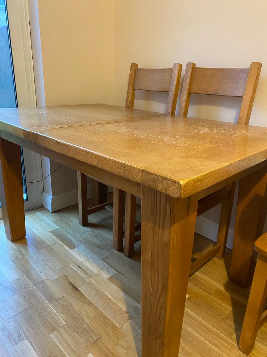 Solid Oak Extendable Dining Table + 4 Chairs - Image 1