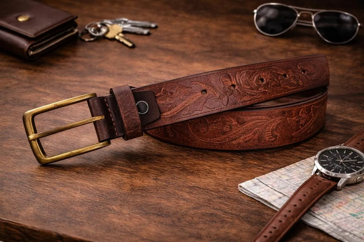 Handmade Western Tooled Leather Belt - Image 4