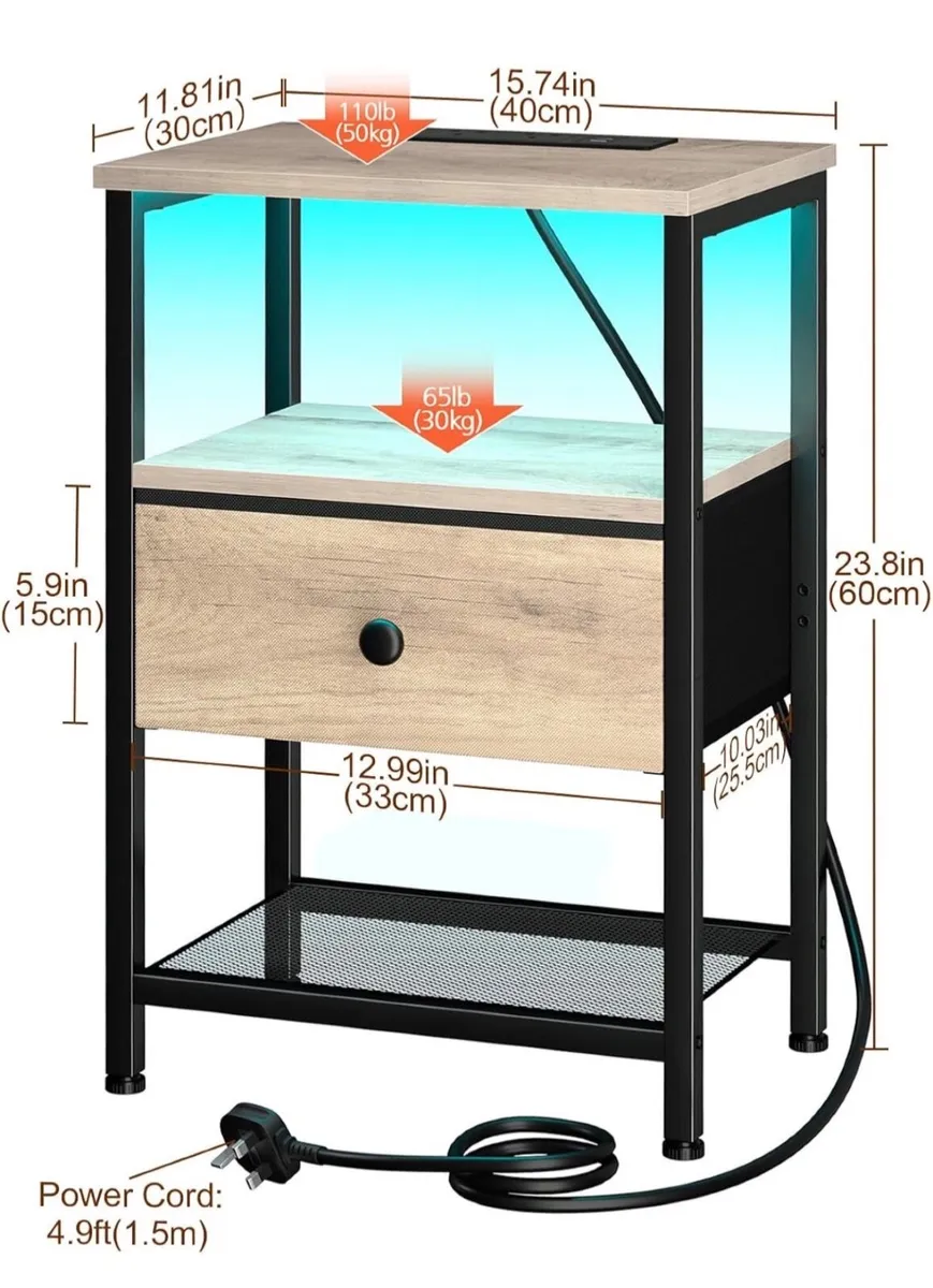 Bedside Table with Charging Station, Small Sofa Si - Image 4