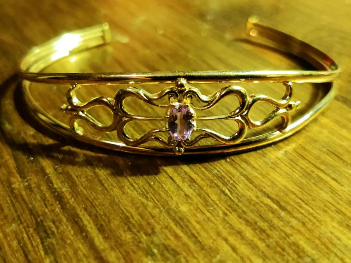 HUGE AMETHYST, 9CT Gold 4.73 Gram Ornate Bangle ! - Image 3