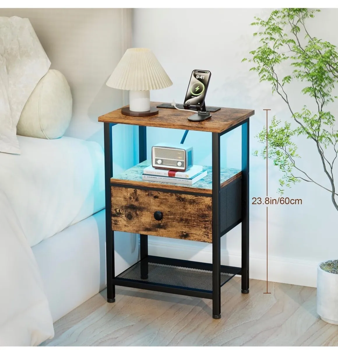 Bedside Table with Charging Station, Small Sofa Si - Image 4
