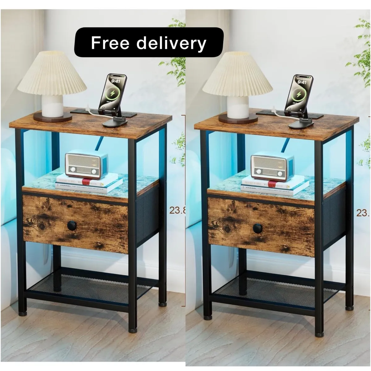 Bedside Table with Charging Station, Small Sofa Si - Image 1