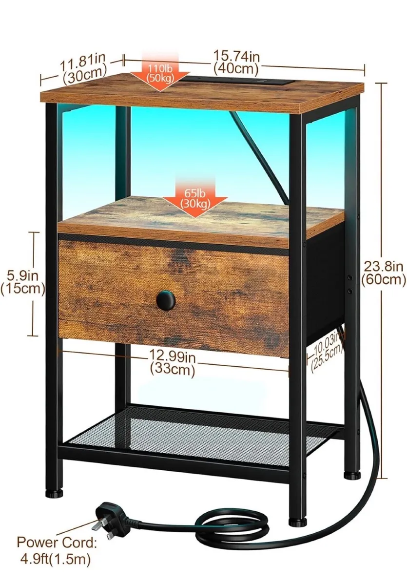 Bedside Table with Charging Station, Small Sofa Si - Image 3